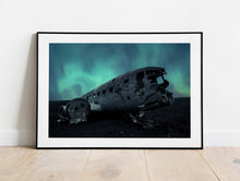 Load image into Gallery viewer, Iceland Northern Light Print | Sólheimasandur Beach US Navy Plane Crash Aurora Borealis - Relight Home Decor - Sebastien Coell Photography
