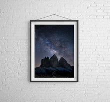 Load image into Gallery viewer, Tre Cime Di Lavaredo Mountain Photography | Astrophotography Space Photography For Sale, Northern Italy Home Decor
