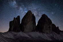 Load image into Gallery viewer, Tre Cime Di Lavaredo Astrophotography | Night Time Space Photography For Sale, Northern Italy Home Decor
