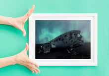 Load image into Gallery viewer, Iceland Northern Light Print | Sólheimasandur Beach US Navy Plane Crash Aurora Borealis - Relight Home Decor - Sebastien Coell Photography
