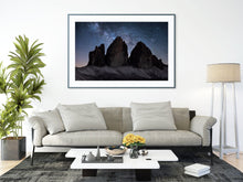 Load image into Gallery viewer, Tre Cime Di Lavaredo Astrophotography | Night Time Space Photography For Sale, Northern Italy Home Decor
