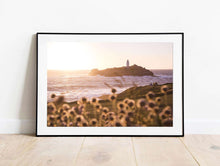 Load image into Gallery viewer, Cornwall prints | Godrevy Lighthouse wall art, Cornish Wildflower Seascape - Home Decor - Sebastien Coell Photography
