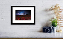 Load image into Gallery viewer, Astrophotography artwork | Poppies at night below the milkyway - Poppy flower art - Sebastien Coell Photography
