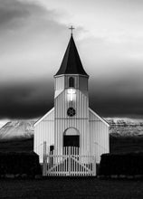 Load image into Gallery viewer, Scandinavian Print of an Eerie Church | Icelandic fine art, Westfjords Mountain Photography - Sebastien Coell Photography
