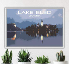 Load image into Gallery viewer, Lake Bled Travel Poster, Slovenian Lake Prints for Sale - Home Decor Gifts - Sebastien Coell Photography
