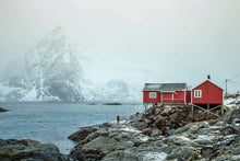 Load image into Gallery viewer, Red Hut Prints of Hamnoy | Lofoten Island Fishermans cottage art - Home Decor Prints - Sebastien Coell Photography
