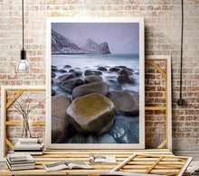 Load image into Gallery viewer, Lofoten Islands Print of Unstad Bay, Scandinavian Beach art for Sale and Nordic Gifts Home Decor - SCoellPhotography
