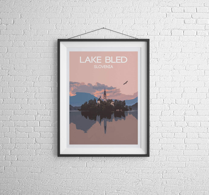 Poster Print Illustration of Lake Bled Slovenia Wall Art, Mountain Photography photo xmas gift alpine alps Christmas gifts wedding gift eu - SCoellPhotography