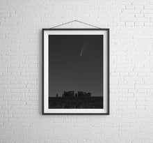 Load image into Gallery viewer, Black and White Sky Prints | Comet Neowise Pictures, Stonehenge art - Home Decor Gifts - Sebastien Coell Photography
