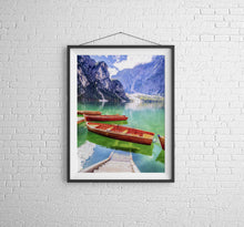 Load image into Gallery viewer, Dolomites art of Lago di Braies | Italian wall art, Pragser Wildsee Mountain photography - Sebastien Coell Photography
