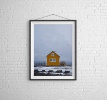 Load image into Gallery viewer, Lofoten Island Prints | The little yellow hut wall art, Sakrisoy Mountain Photography - Sebastien Coell Photography
