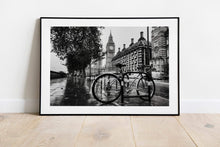 Load image into Gallery viewer, Fine art London Prints | a Lone Traveler at Westminster, Bigben Bike Photography - Sebastien Coell Photography
