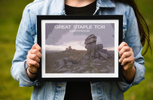 Load image into Gallery viewer, Travel Poster Dartmoor Print of Great Staple Tor, Devon Landscape Photography Home Decor and wall art gifts - SCoellPhotography
