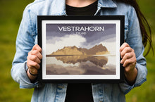 Load image into Gallery viewer, Iceland Poster Print of The Vestrahorn, Mountain Illustration art for Sale, Stokksnes Landscape Photography Home Decor Gifts - SCoellPhotography
