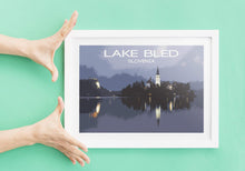 Load image into Gallery viewer, Lake Bled Travel Poster, Slovenian Lake Prints for Sale - Home Decor Gifts - Sebastien Coell Photography
