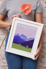 Load image into Gallery viewer, Travel Poster Print Illustration of St Johns Ranui wall art, val di Funes photography south tyrol Italian Dolomites Italy mountain gifts eu - SCoellPhotography
