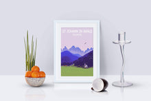 Load image into Gallery viewer, Travel Poster Print Illustration of St Johns Ranui wall art, val di Funes photography south tyrol Italian Dolomites Italy mountain gifts eu - SCoellPhotography
