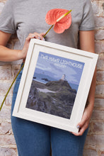 Load image into Gallery viewer, Travel Poster Print Illustration of Twr Mawr Lighthouse Wall Art, Anglesey Photography Wales Llanddwyn Photo gift christmas wedding decor uk - SCoellPhotography
